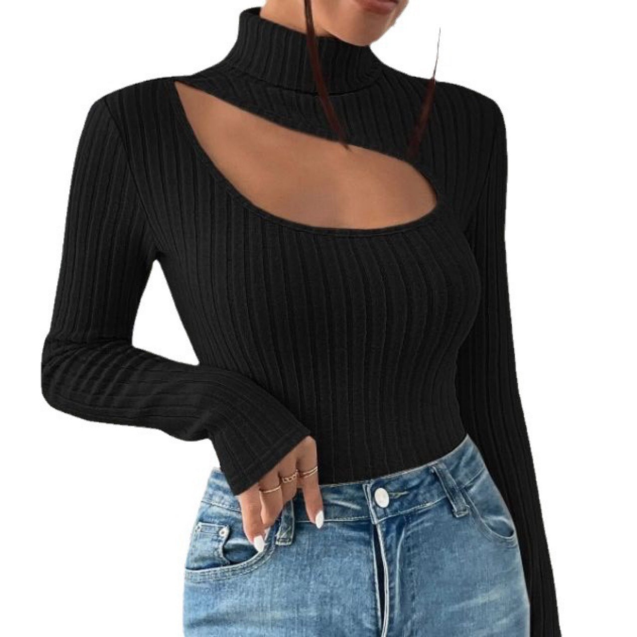 Damen Rollkragen-Shirt mit Hohldesign – Sexy & Elegant